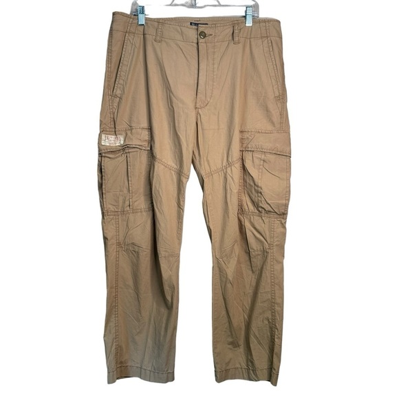 Vintage Polo Jeans Co Cargo Pants Mens 36x30 Brown Military Paratrooper - Picture 1 of 8